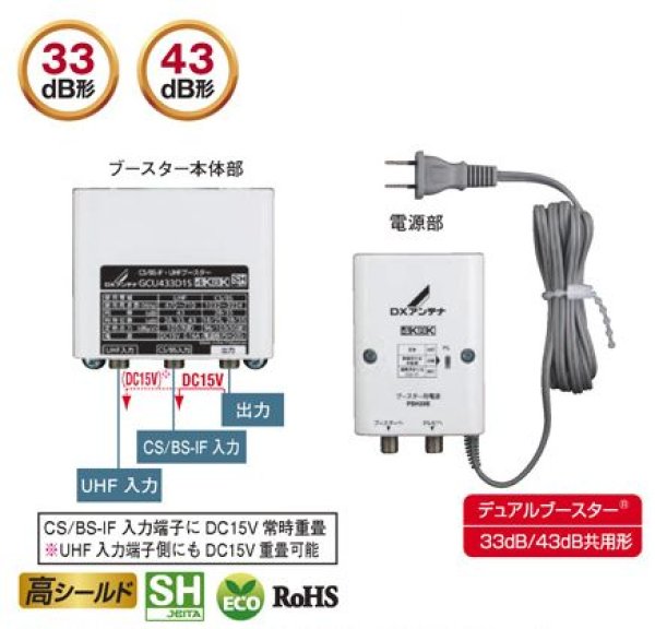 4K 8K対応 UHF・BS/CSブースター 33db/43db共用型 DXアンテナ - DENSYO 