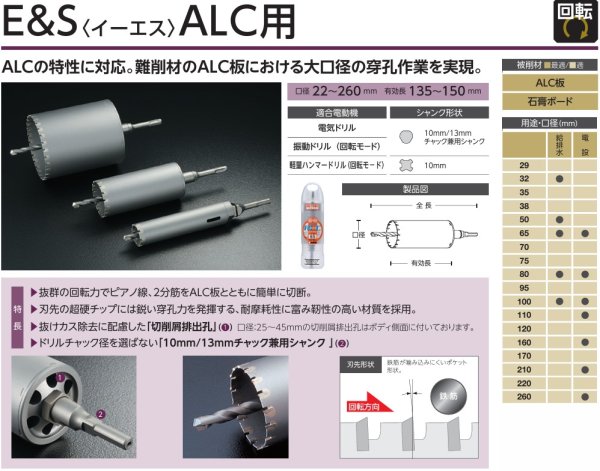 画像1: 単機能コアドリルE&S ALC用 A 22Φ〜260Φ用 ユニカ No.27414 26412 ☆-☆ (1)