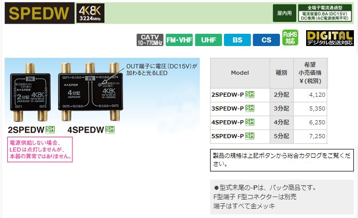 4K8K対応 屋内用分配器 全端子電流通過型 マスプロ - DENSYO SHOP