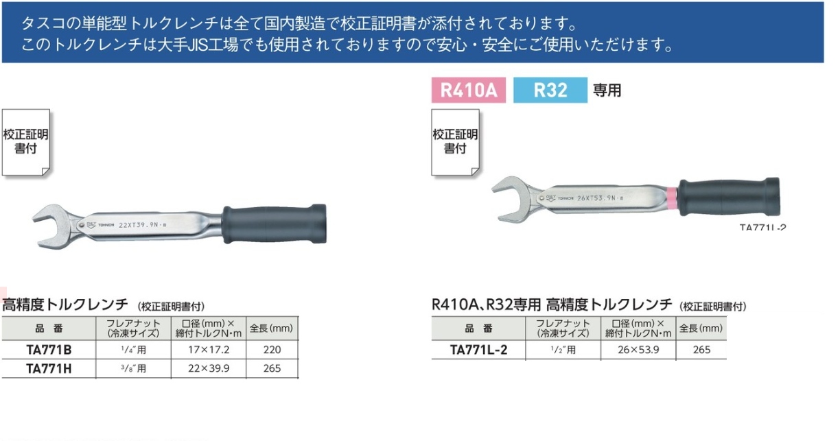 購入純正品 イチネンTASCO タスコ エアコン 高精度トルクレンチ 1/4